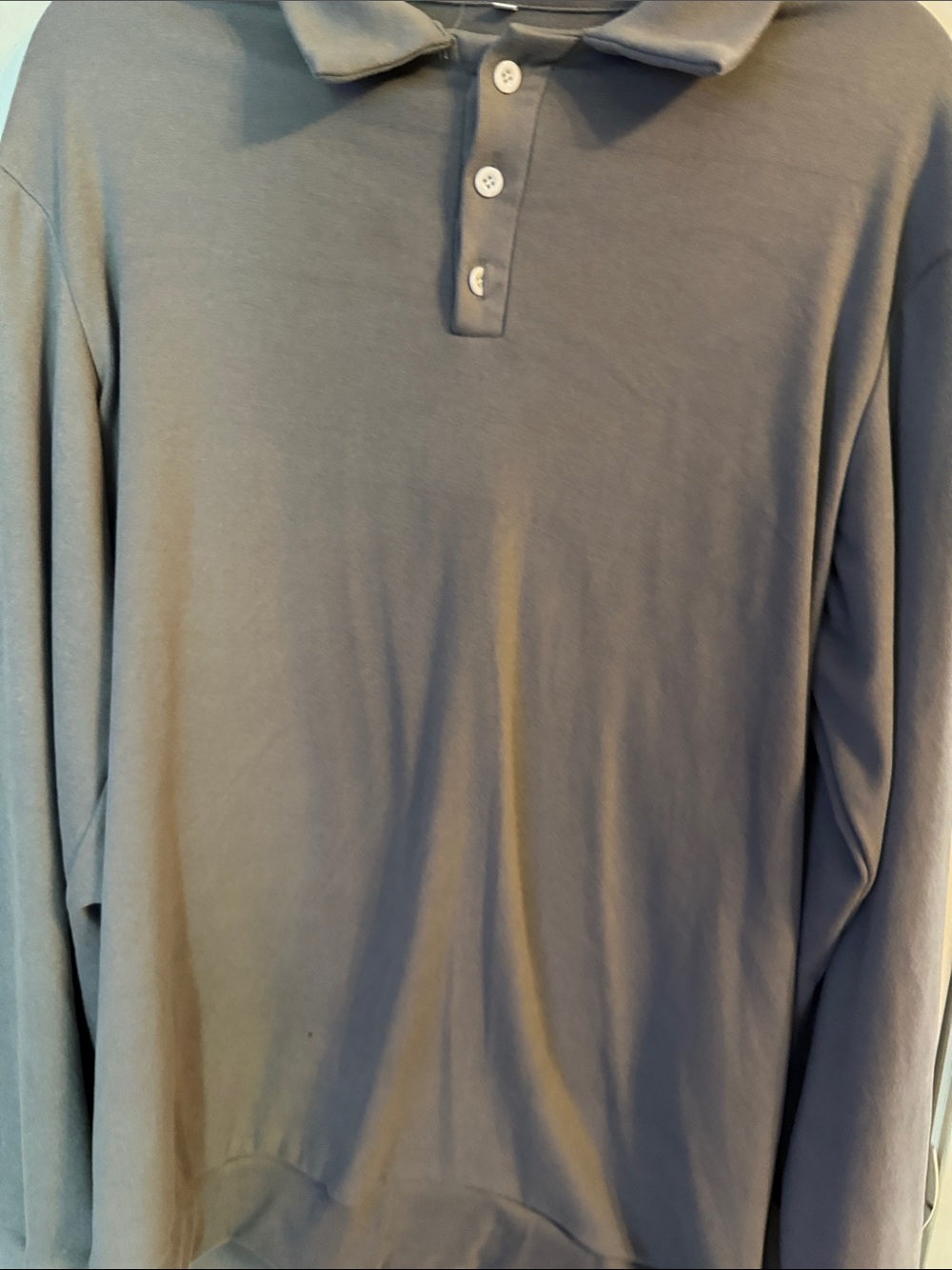 Men's Long-Sleeve Polo in Gray with Classic Three-Button Placket